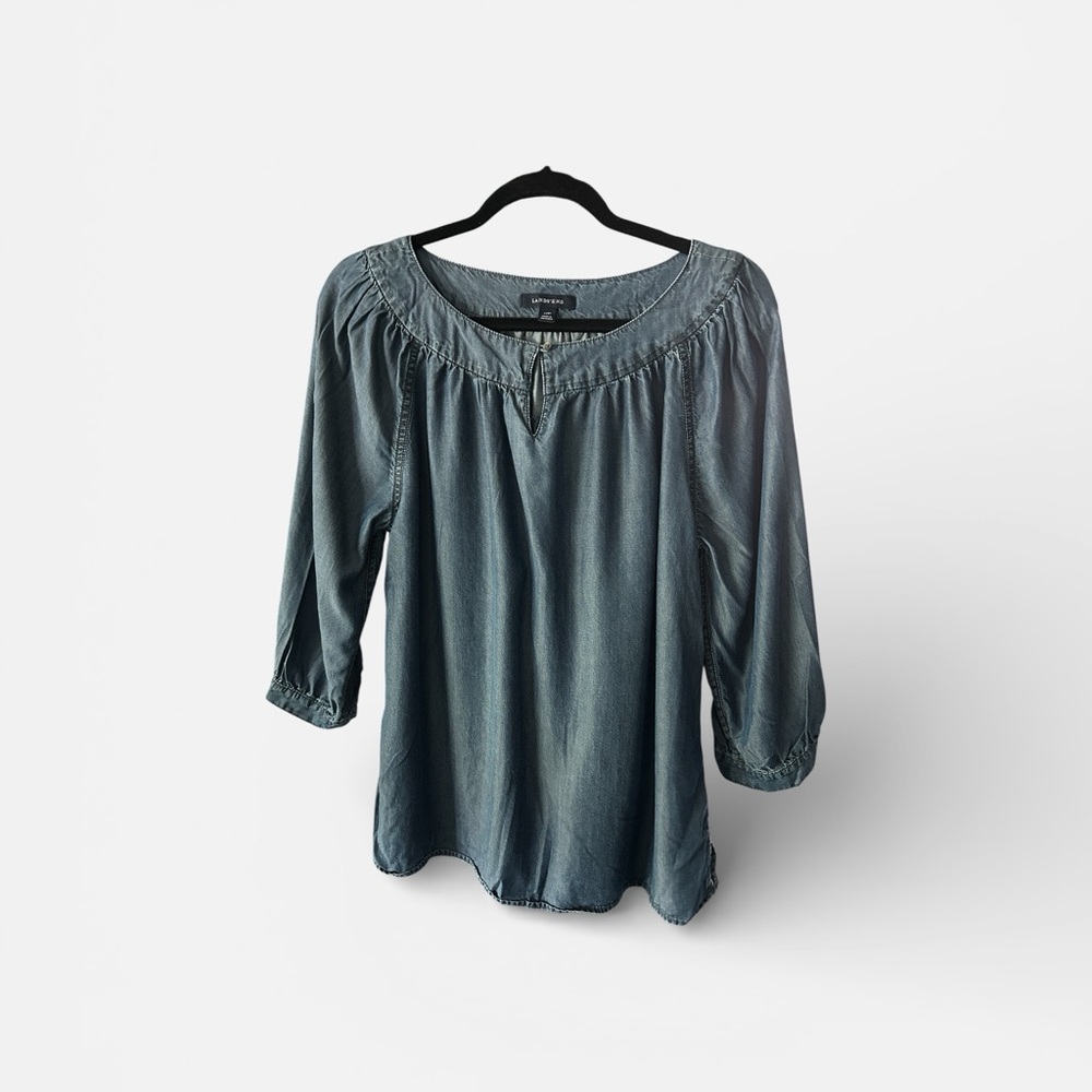 Lands’ End Blue Chambray Tunic Top with 3/4 Button Sleeve. EUC - Picture 12 of 12